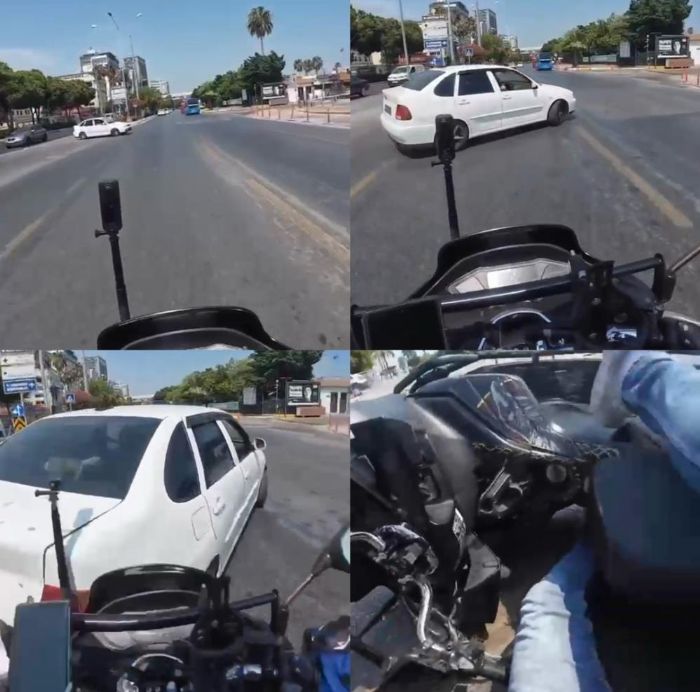 Kaza anlar� kamerada:Ara�larla �arp��an motosiklet ve elektrikli bisiklet s�r�c�leri yaraland�