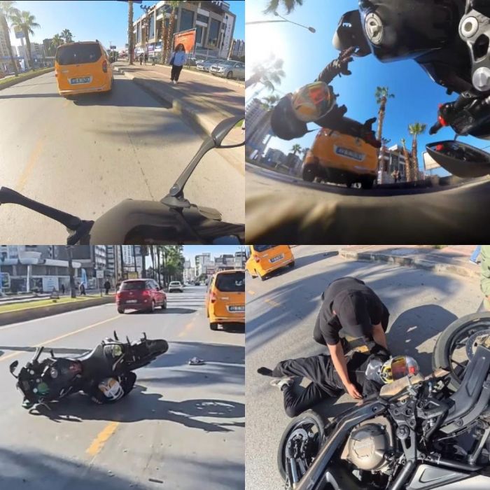 Motosiklet s�r�c�s� kask� sayesinde yara almadan kurtuldu