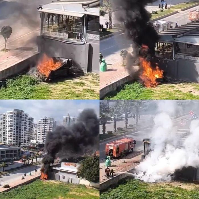 Mersin�de i� yerinin duvar�na �arpan otomobil alev ald�: 1 yaral�